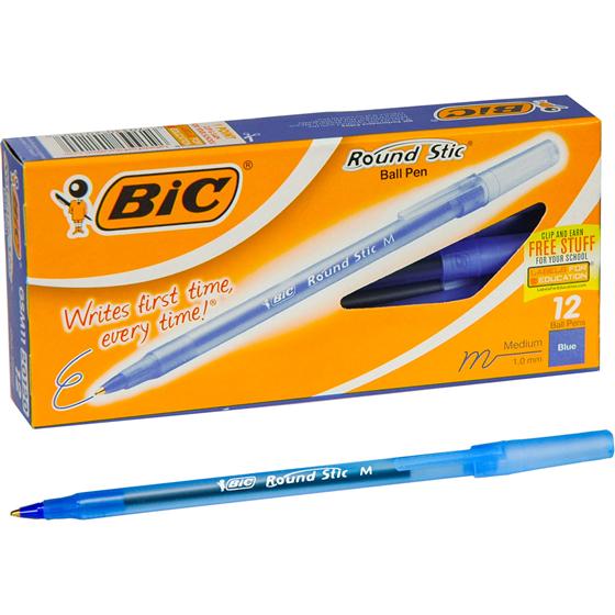 pens - BLUE - medium - Bic - round - stic -box/12