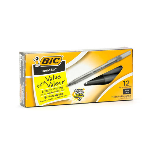 pens - BLACK - medium - Bic - round - stic -box/12