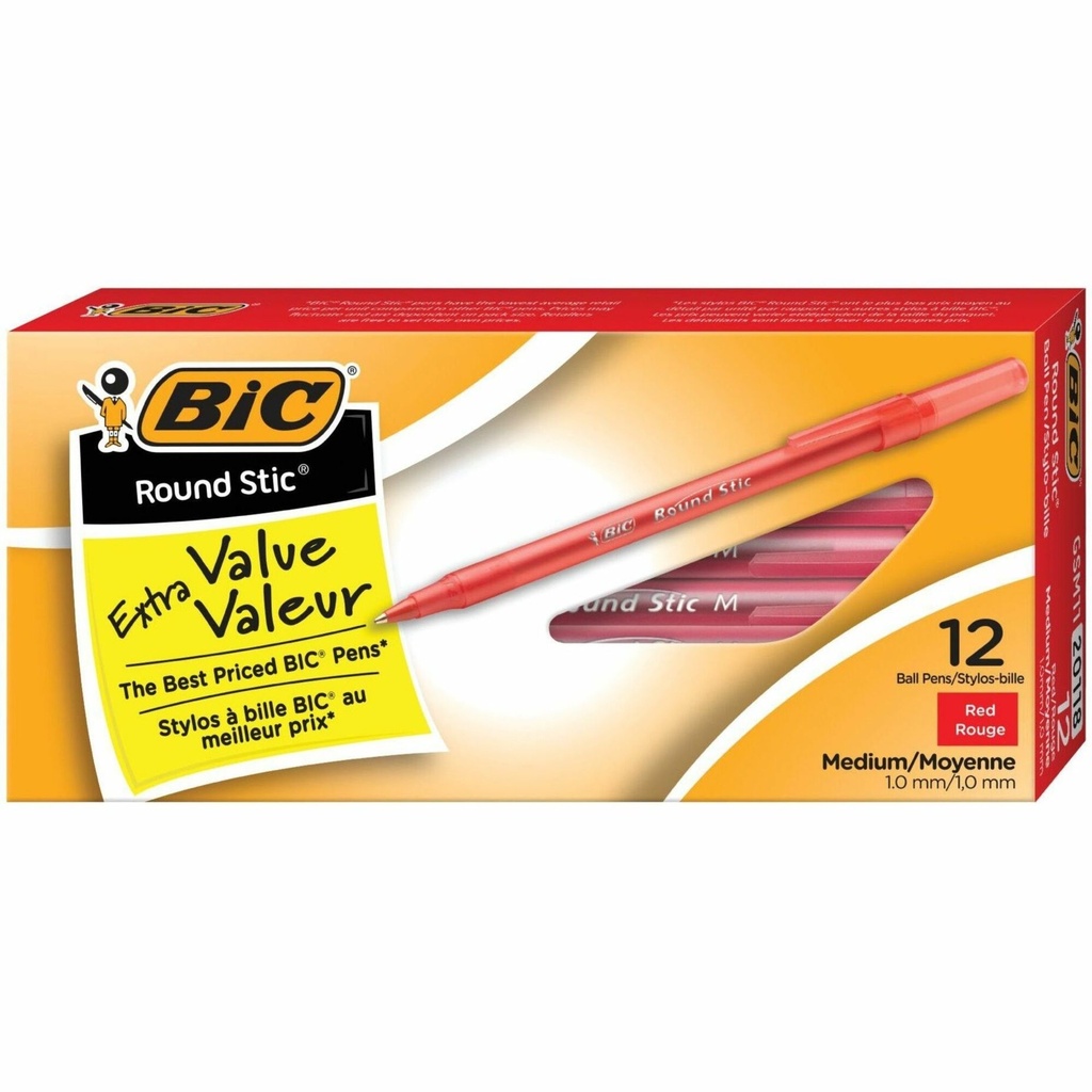pens - RED - medium - Bic - round - stic -box/12