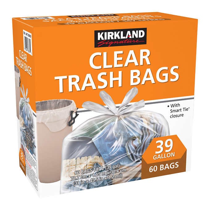 GARBAGE BAG - clear - Kirkland - 31" x 45.5" 39gal - box/60