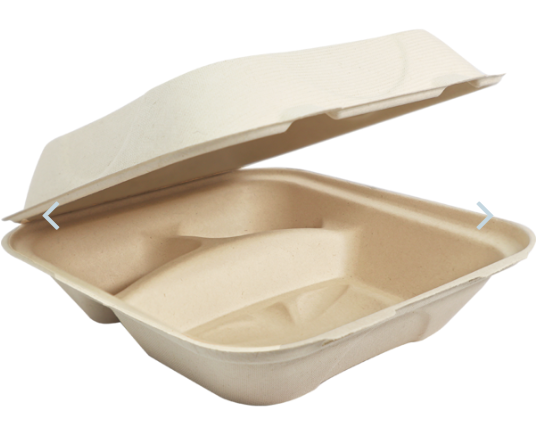clam shell / hinged lid - 3-comp - 9"/9"/3" - compost / sugarcane - cs/200 - SP