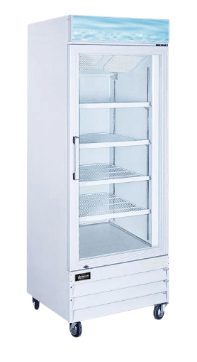 [801114-N] gdm - COOLER - 1 door - 28" - Omcan / 50036 - white cabinet - 4 shelf - casters - European controller and compressor - 115v/3a - N